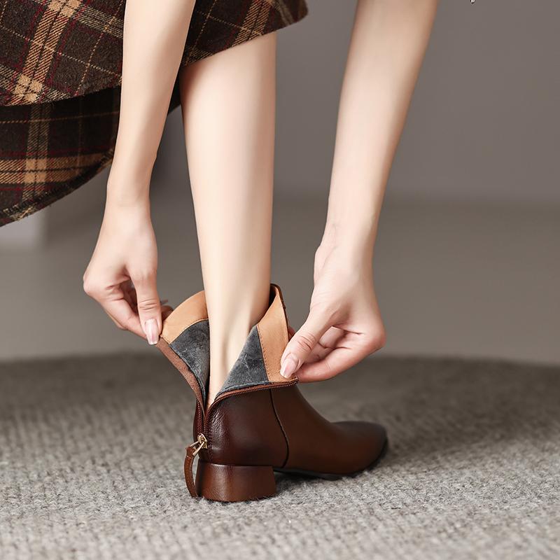 Fashion 2025 Women Boots Retro Chelsea Boots Women Shoes Winter Fashion Women ANKLE Boots Split Leather Female Square Heel Leather