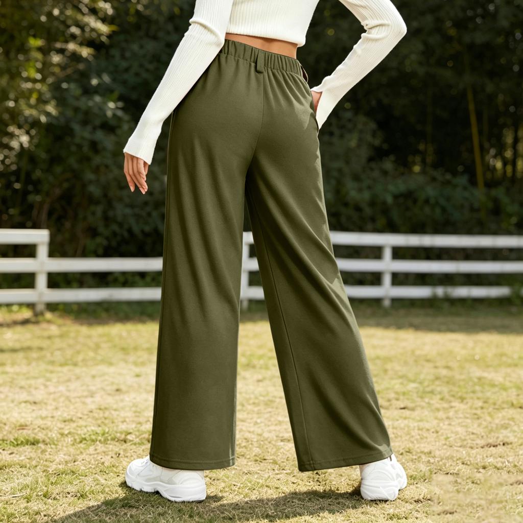 Women Casual Loose Wide Leg Pants Street Style Relaxed Fit Long Trousers with Pockets Simple Design Comfortable Daily Wear