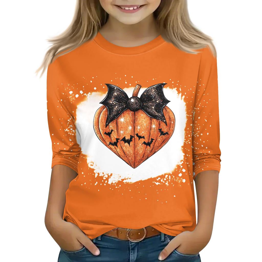 Print topper for ungdom jenter 5-16 år rund hals 3/4 ermer T-skjorter Trendy topper antrekk T-skjorter