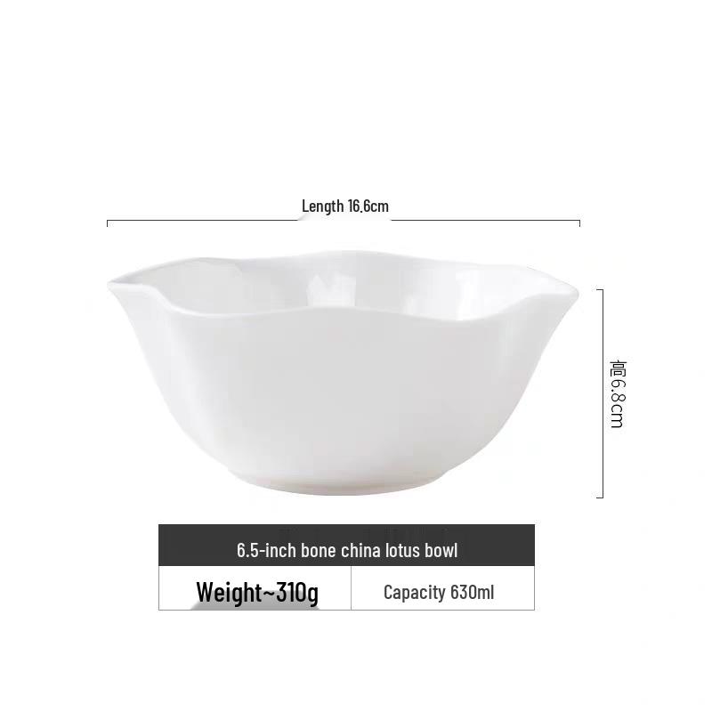 White Lotus Bone China Bowl: Western-Style Large Ceramic Noodle/Salad/Soup Bowl