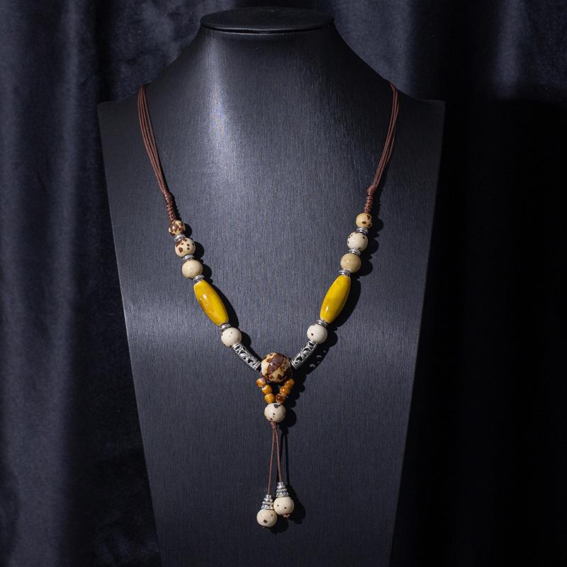 Jingdezhen Ceramic Non-Fading Necklace Ethnic Style Sweater Chain Antique Woven Rope Long Neck Chain