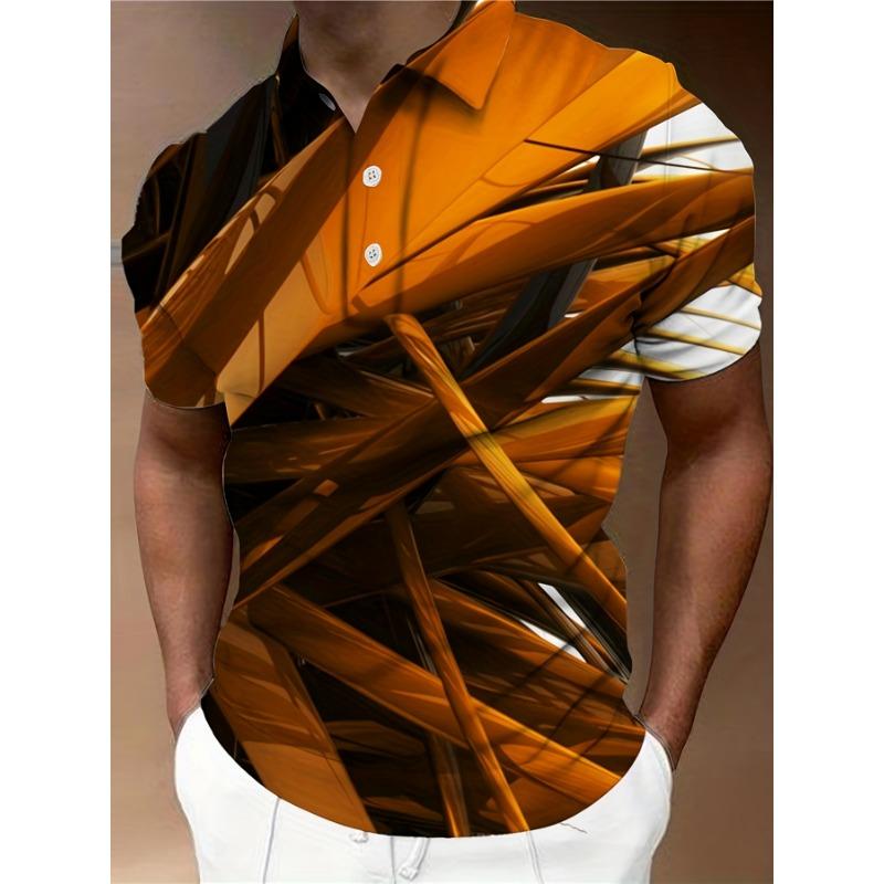 [Men's Printed Polo Shirt] Men's Geometric 3D Digital Print Polo Shirt with Collar - Golf Tennis Outdoor Wear Trendy Clothing New Arrival