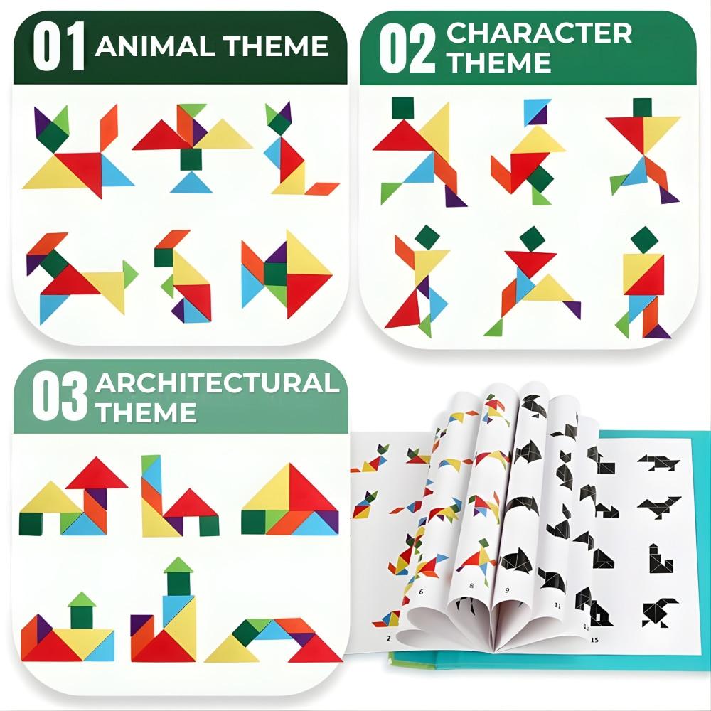 LUVLU™ Dinosaur Magnetic Tangram Puzzle Toy, 96 Patterns, Montessori Educational Toy for Kids Ages 3+