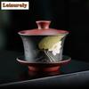 200 ml Yixing Lila Ton Gaiwan Berühmte schlammbemalte Lotusteeterrine Schönheits-Tee-Ei Deckelschale Chinesisches handgefertigtes Zisha-Teeset