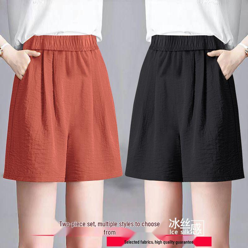Ice Silk Women's Plus Size Summer Capris: Loose Straight, High Waist, Casual Wide Leg Shorts