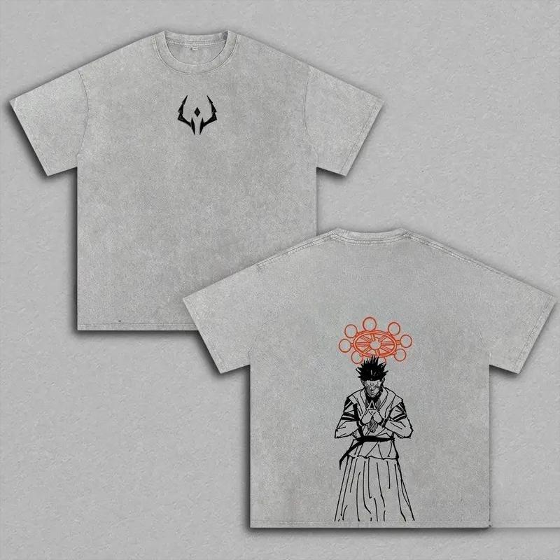 Jujutsu Kaisen Ryomen Sukuna Printed Tee Men Women Washed Cotton T-shirts Manga Vintage T Shirt Harajuku Short Sleeve Tshirt
