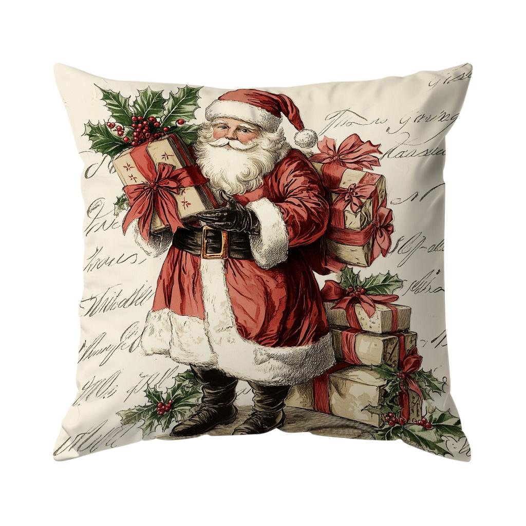 Vintage Christmas Cushion Pillowcase Printed Polyester 45X45Cm Throw Pillowcover Decorative Sofa Cushion Pillowslip Home Decor