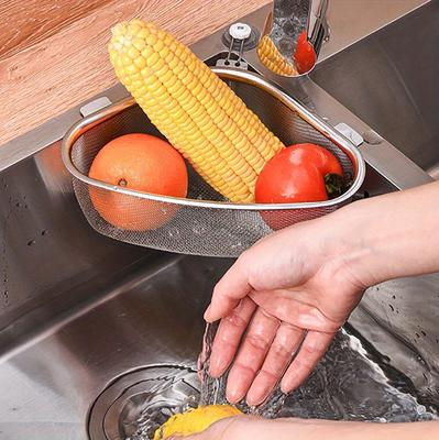 1pc Sink Triangle Drain Basket Stainless Steel Kitchen Residue Filter Net Basket Leakage Wash Vegetable Basket Storage Shelf