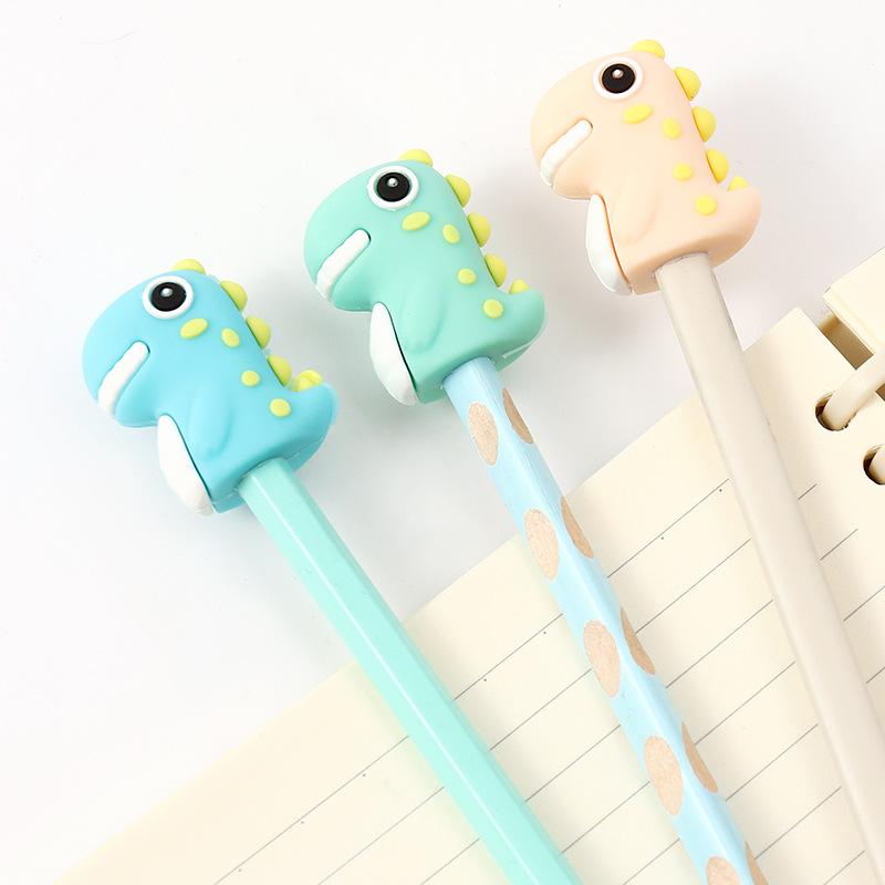 3pcs/Set Soft Glue Student Kids Cartoon Pencil Extender,Dinosaurs Panda Pencil Cap,Pencil Cover,Student Pencil Protector