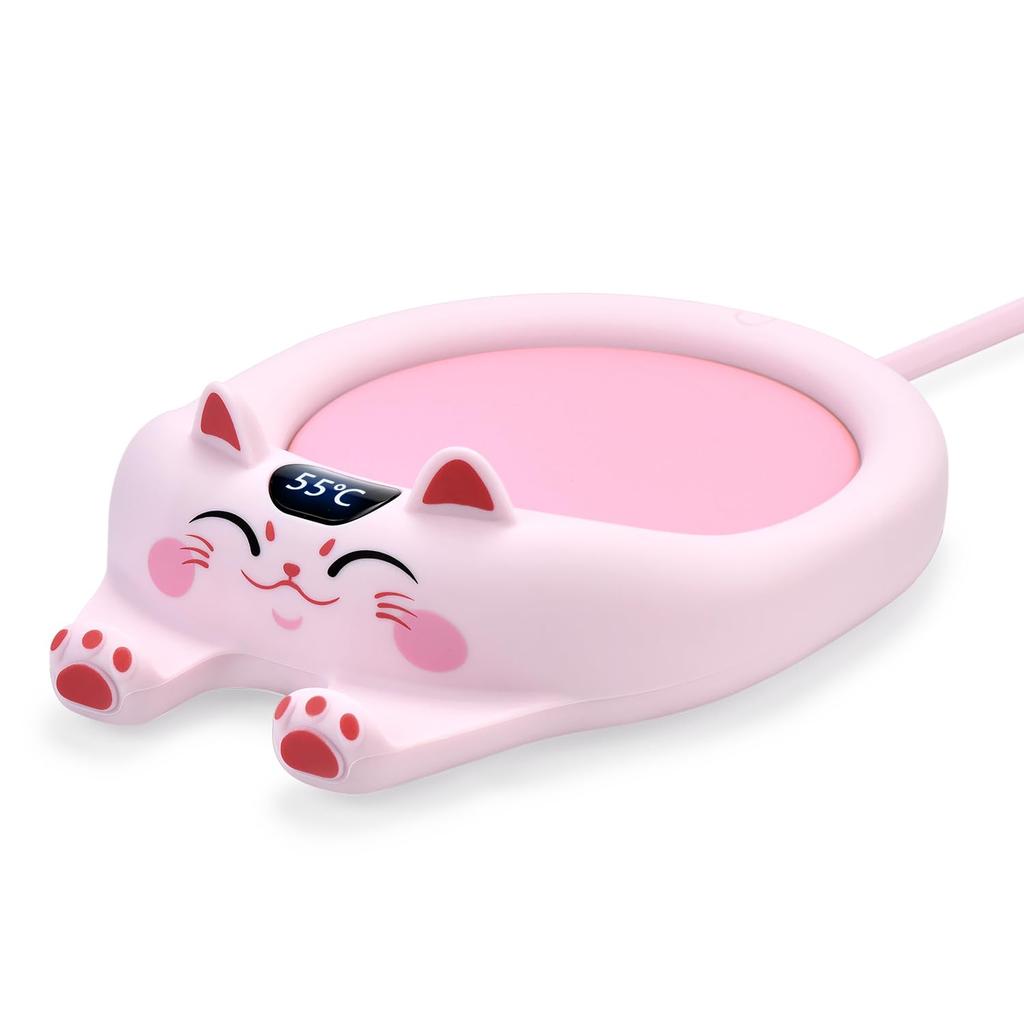 Cute Cup Warmer with a Warm Temperature 3 Temperature Adjustable Warming LCD Smartphone and Automatic A Great Gift Cat-patterned Coaster, 45°C-70°C