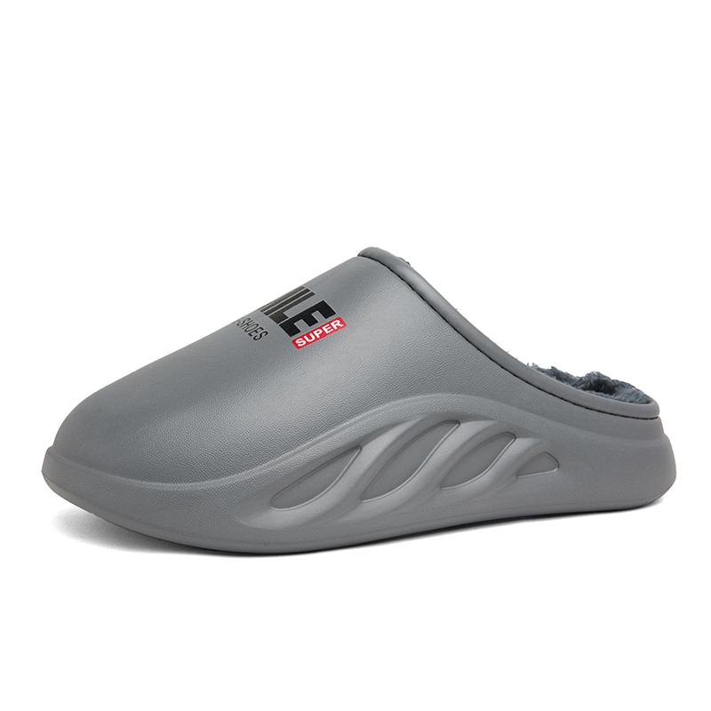 

Тапочки для мужчин, повседневные, гибкие, на платформе, с круглым носком, для активного отдыха, модные, универсальные, плюс бархат, сохраняют тепло, удобные 44-45 серый