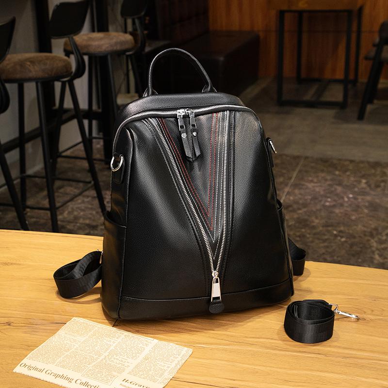 Soft Leather Backpack Women's Commuter Backpack Large Capacity Student Schoolbag