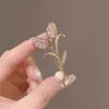 Women Brooch Sparkling Cubic Zirconia Imitation Pearl Decor Tulip Design Lapel Pin Sweater Scarf Holder Jewelry Accessories