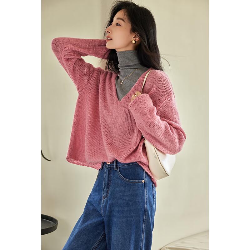 VICTORIA&VERA Women's V-Neck Long Sleeve Knit Sweater