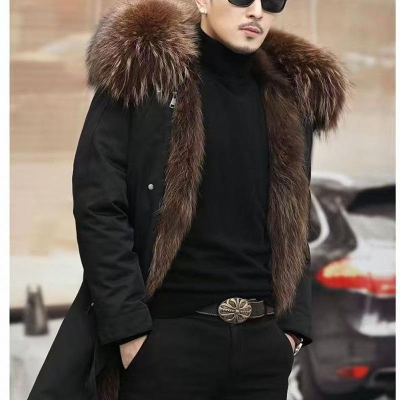 

Осенне-зимнее мужское пальто с большим меховым воротником, пуховик, мужская зимняя толстая хлопковая куртка обычного кроя с капюшоном, верхняя одежда, меховая куртка, парка XS кофейный
