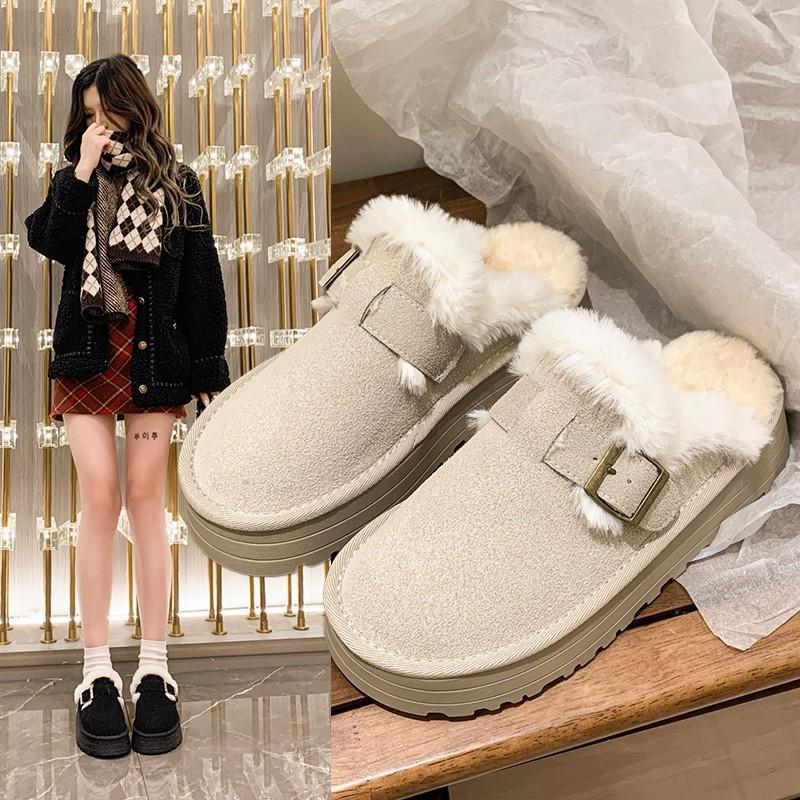 

Полушлепанцы с толстой подошвой, с закрытым носком, женские, для повседневной носки, зимняя мода, плюшевые ленивые тапочки, пушистые хлопковые тапочки, на один шаг 41 чёрный