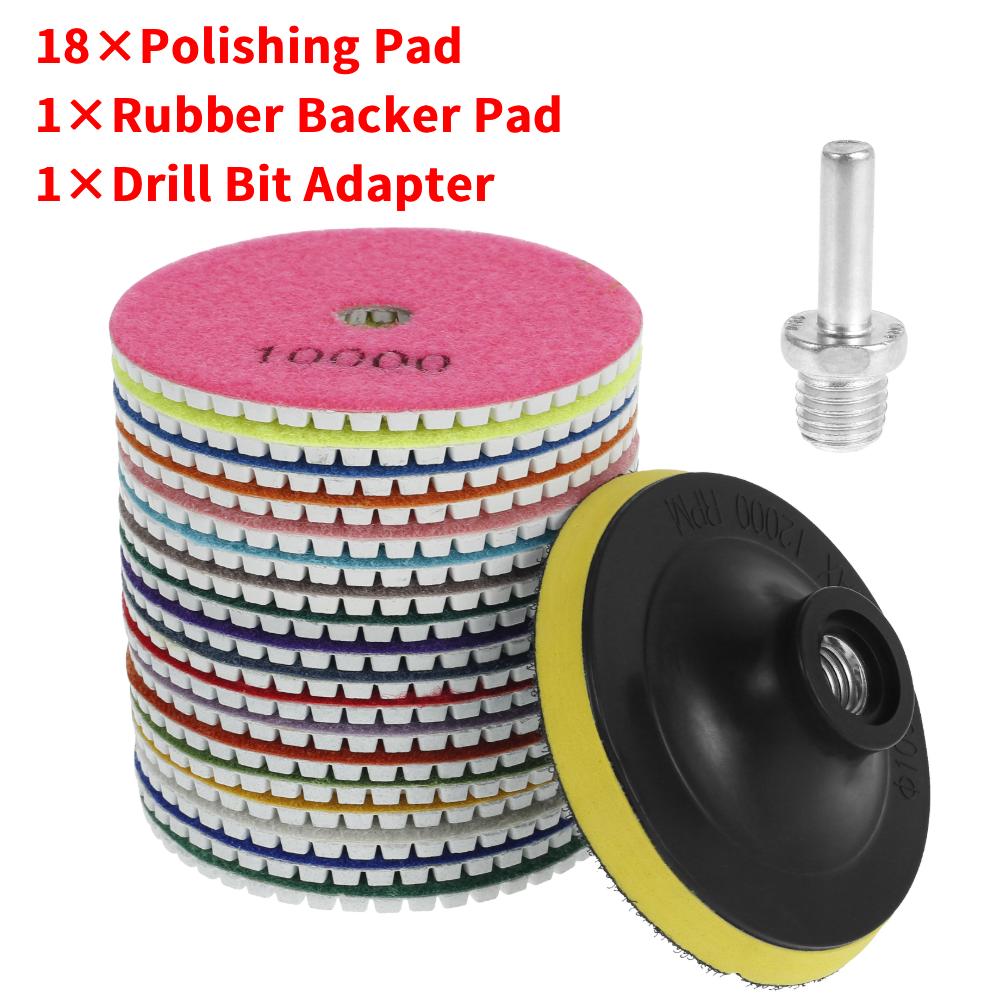 

20Pcs 4 100mm Diamond Polishing Pad Set Kit Wet And Dry Use For Granite Concrete Marble Microcrystalline Glass Sanding Disc Set