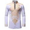Men's European Size African-Style Stand Collar Long Sleeve Shirt, Hot Stamped Print - ZT-FZ37