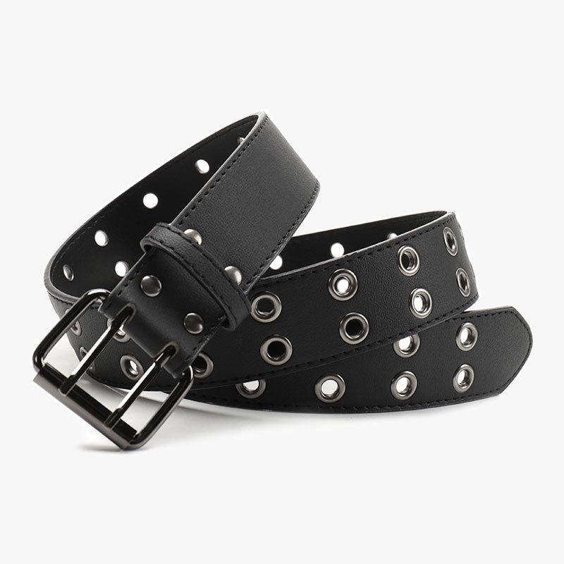 Unisex Punk Style Double Eyelet Waist Belt – Adjustable Versatile Accessory for Jeans & Dresses