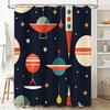 Space-themed Retro Shower Curtain with Colorful Geometric Shapes Perfect for Bathroom Decor