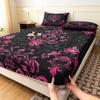 3pcs Black White Floral Digital Printed Fitted Sheet, for Home Bedroom Dormitory and Hotel Use (1 Fitted Sheet + 2 Pillowcases)