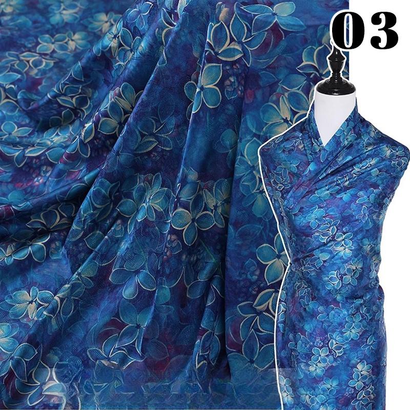 Krajinná hedvábná strečová saténová látka 50x150cm pro tradiční čínské vintage Hanfu Cheongsam dámské oblečení šaty šicí řemesla