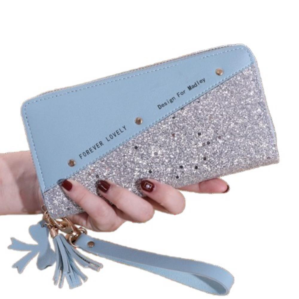 

PU Leather Women Long Purse Shiny Square Card Bag Portable Woman Clutch Wallet Daily синій