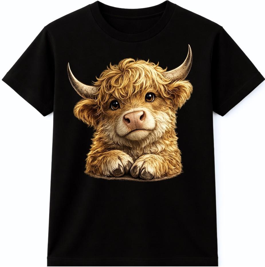 Highland Cow T Shirt Cute Calf Graphic Tee Fluffy Farm Animal Casual Top XXXL