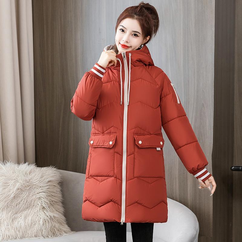 Plus Size  Winter Casual Hooded Jacket Parkas for Women Warm Letter Print Long Female Coat Zipper Outerwear