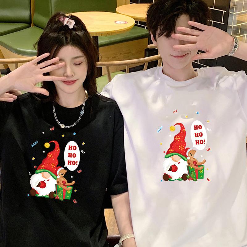 Weihnachts-Stil Lockeres Rundhals-Basisshirt mit Weihnachtsmann-Druck Reine Baumwolle Kurzarm-T-Shirts Herren