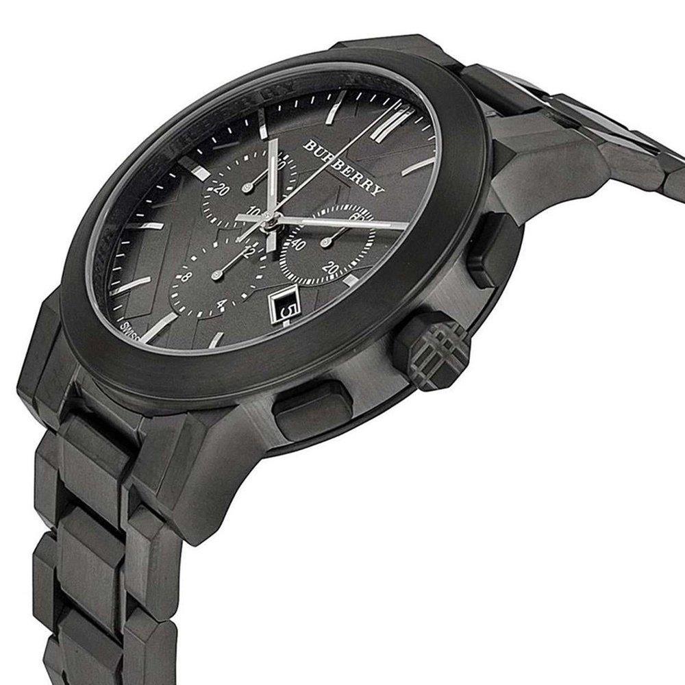 Burberry BU9354 Herrenuhr aus Edelstahl mit großem Karomuster, grau ionenplattiert