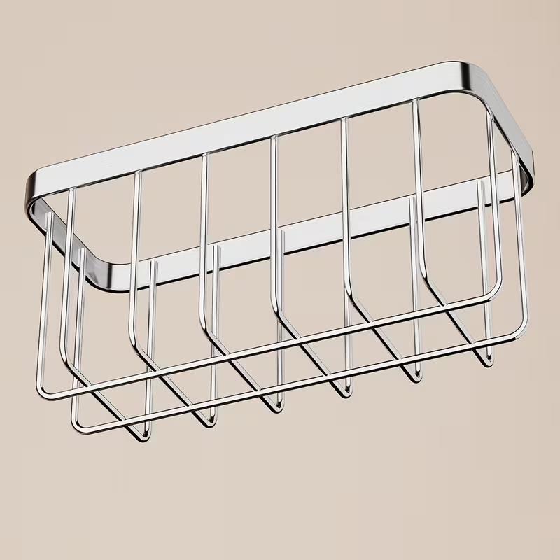 Stainless Steel Sink Caddy Kitchen Sink Organizer Sponge Holder Dish Soap Brush Storage Rack Countertop Drain Basket