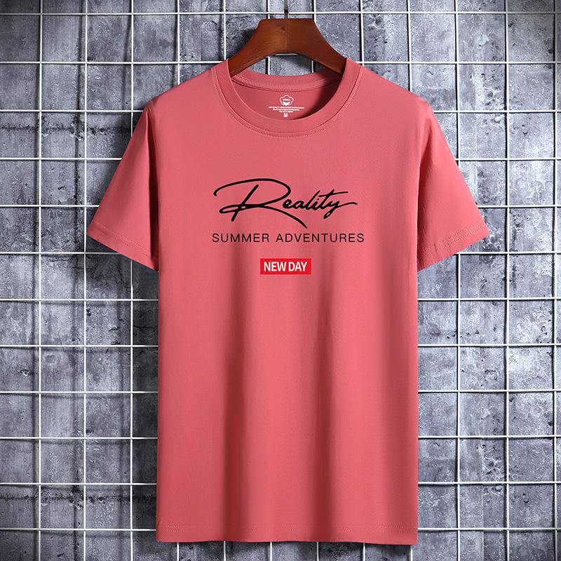 Lucky Black Cat 10 kleuren puur katoenen T-shirt met korte mouwen voor heren, casual ronde hals, los T-shirt, groot formaat S-6XL S roze