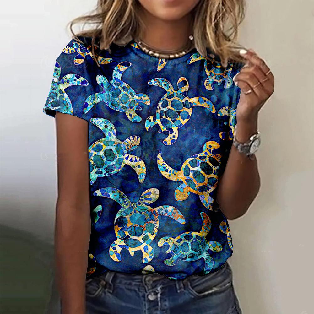 Turtle Jellyfish Pattern T-shirt 3D Printed with Marine Animals for Women's Short sleeved T-shirt