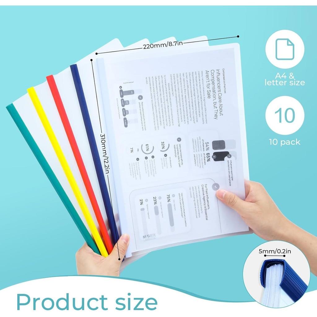 20 Pack 5 color high quality Plastic File Folders Sliding Bar Clamps A4 Document Organizer for Home School and Office