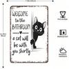 Vintage Funny Cat Metal Welcome Sign Retro Bathroom Wall Decor