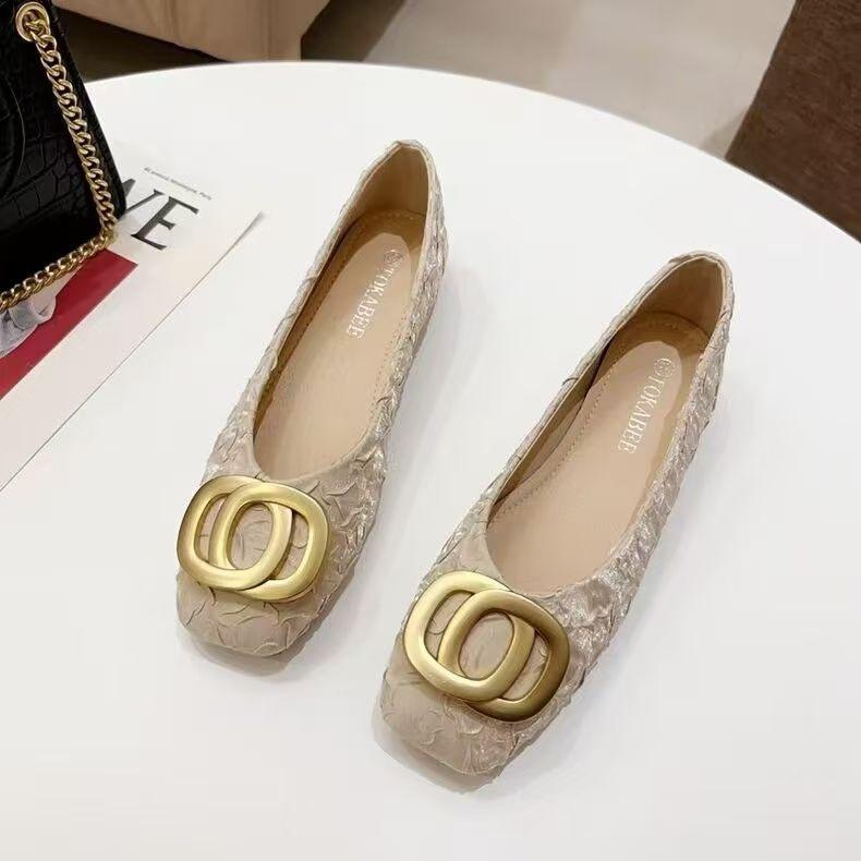 French retro square head soft-soled Doudou shoes women's 2025 new comfortable and versatile metal buckle flat-soled single shoes women's ladyshoes