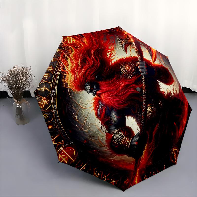 Viking Warrior with Axe: Fantasy Art PrintUmbrella, Portable 3-Fold Compact Umbrella for Men & Women Gift