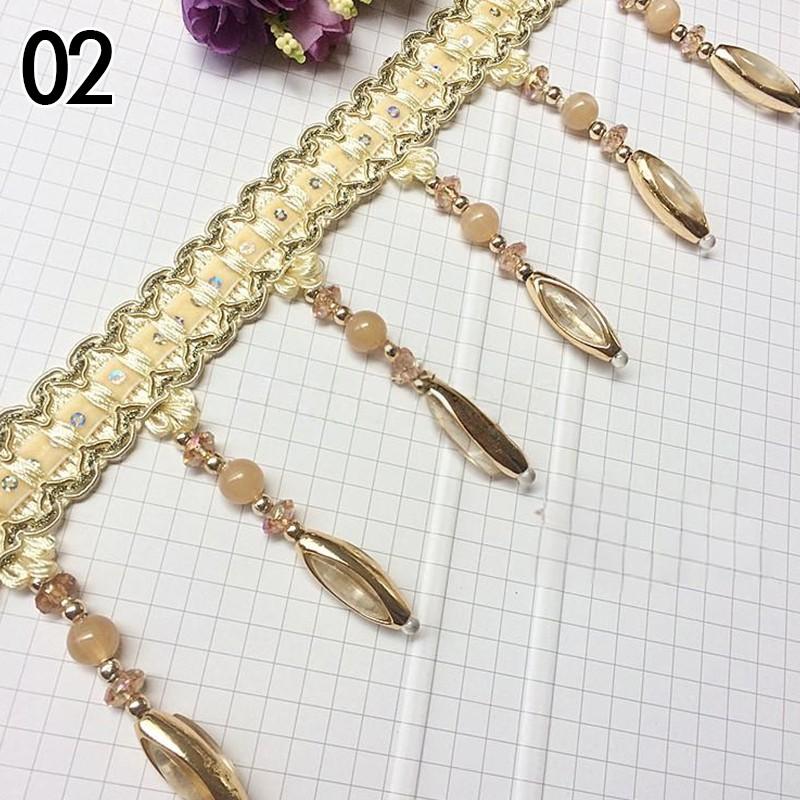 12m Crystal Bead Pendant Tassel Fringe Lace Trim Edge DIY Upholstery Curtain Ribbon  Sewing Curtain Accessorie Lace Decoration