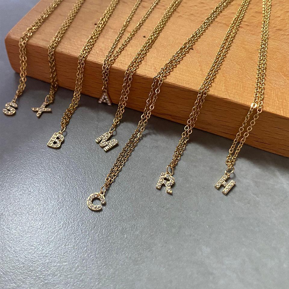 EManco Stainless Steel Diamond Initial Pendant Necklace Round Snake Chain Flat Snake Chain O Fine Chain Necklace