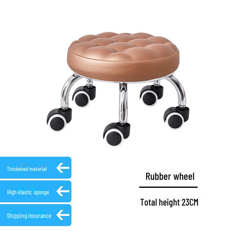 Silent Mobile Beauty Stool with Universal Wheels - Multifunctional, Low-Profile, Round Design for Home or Studio Use.