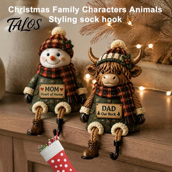 Plush Scarf Santa Decor Christmas Stocking Holder, Mantel Resin Sitting Leg Hook, Winter Holiday Room Festive Character Ornament for Home Fireplace