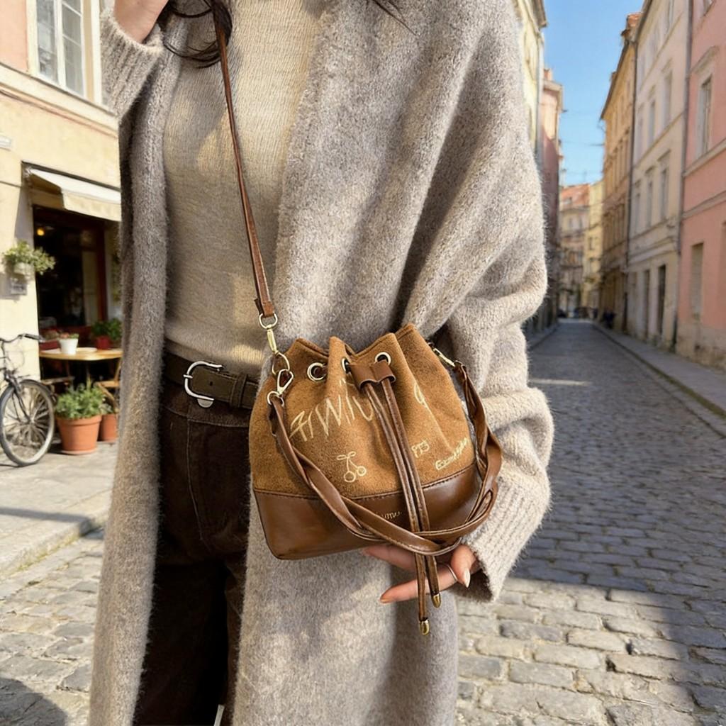 Crossbody Bag For Women With Pu Material And Drawstring Closure For Daily Use