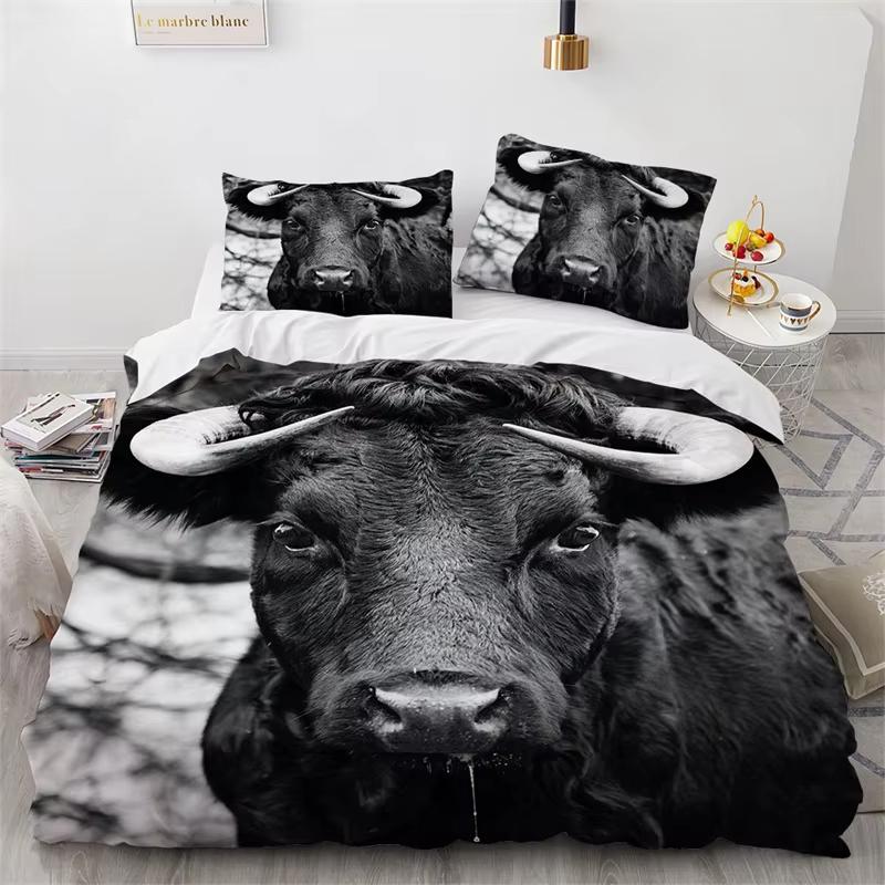 Highland Cow Duvet Cover Full Bull Cattle Bedding Set Bedroom Decor Western Funny Animal Wildlife Farmhouse Cow Comforter Cover
