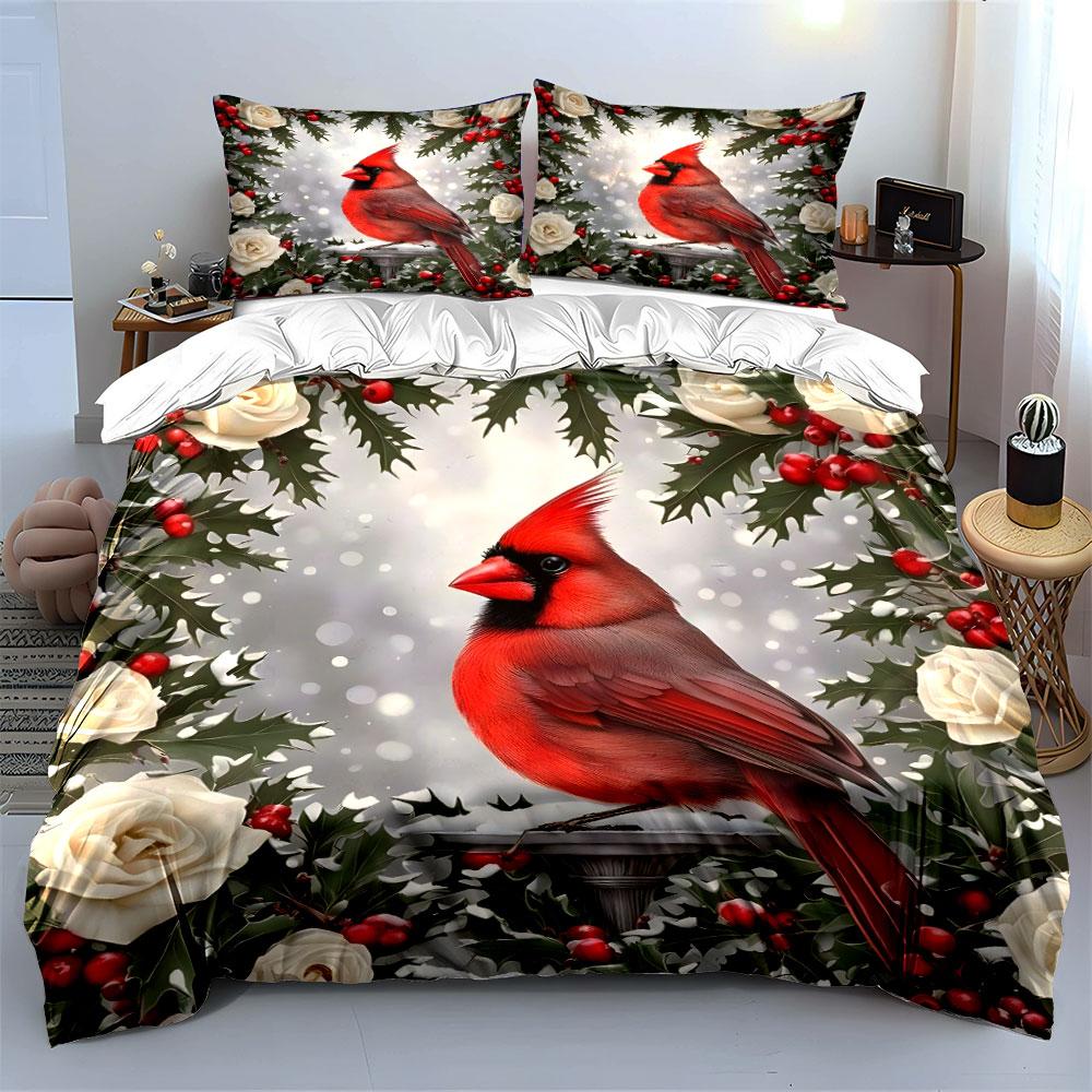 Christmas Cardinal Decorative Set Exquisite Three-Piece Bedding Set Gift For Kids And Adults