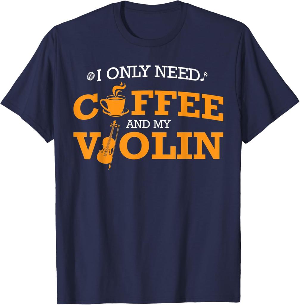 Violin Coffee Lover Funny Musician Gift Graphic Tee Casual Short Sleeve TShirt