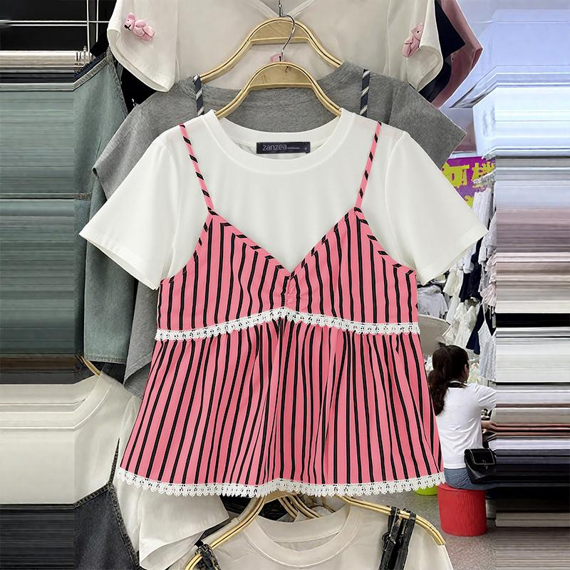 

ZANZEA Женские повседневные футболки с круглым вырезом, в полоску, с лоскутным узором, летние, с коротким рукавом 2XL