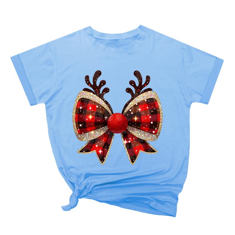 Weihnachtsschleife Kreativ Bedruckt Trendig Baumwoll-Top Lässige Sportbekleidung Locker Damen-T-Shirts Damen