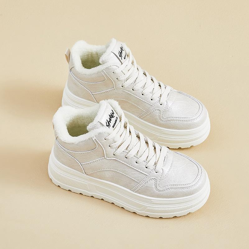 Winter Warm Snow Boots for Women Non-Slip Chunky Platform Sneakers With Faux Fur Lined Lace-Up Tennis Walking Shoes Women's Comfortable Short Booties