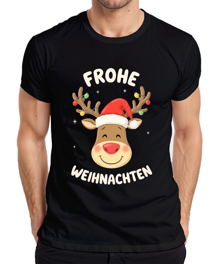 Merry Christmas Reindeer Santa Hat Cartoon Kids Funny Unisexs Tshirt